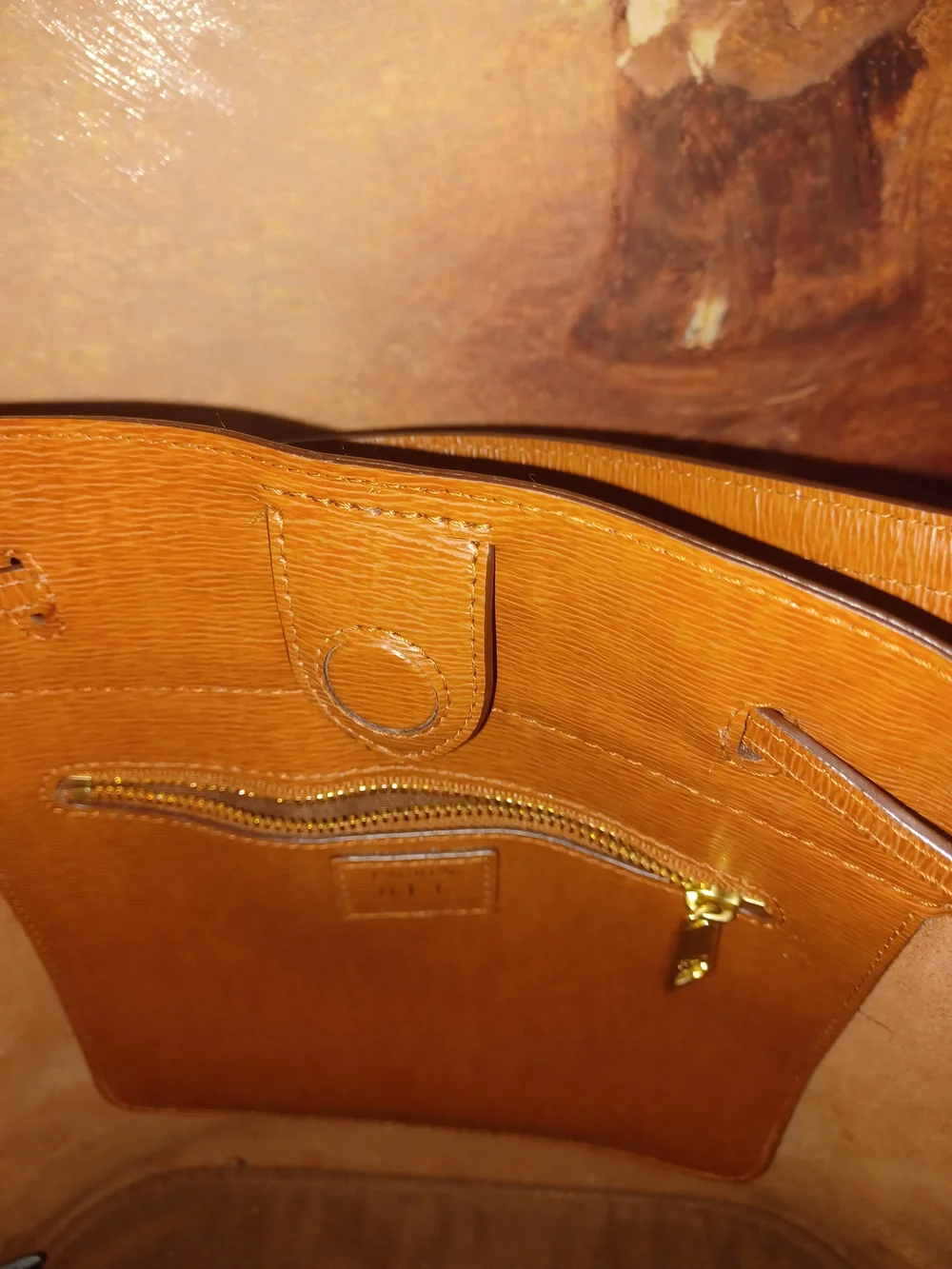 Lauren Ralph Lauren Brown Leather Drawstring Satchel with Gold Hardware